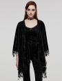 Black Gothic Embossed Velvet Tassel Shawl for Women