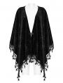 Black Gothic Embossed Velvet Tassel Shawl for Women