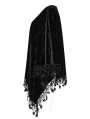 Black Gothic Embossed Velvet Tassel Shawl for Women