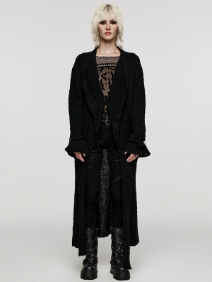 Black Gothic Asymmetric Side Slit Loose Long Cardigan for Women