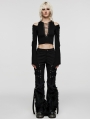 Women's Black Gothic Punk Fur Straight Fit Pants with Detachable Knee Loops