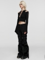 Women's Black Gothic Punk Fur Straight Fit Pants with Detachable Knee Loops