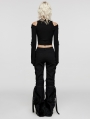 Women's Black Gothic Punk Fur Straight Fit Pants with Detachable Knee Loops