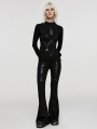 Black Gothic Punk Pattern Slim Fit Flared Trousers for Women