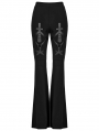 Black Gothic Punk Pattern Slim Fit Flared Trousers for Women