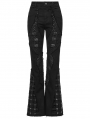 Black Gothic Punk Cage Decadent Flared Pants for Women