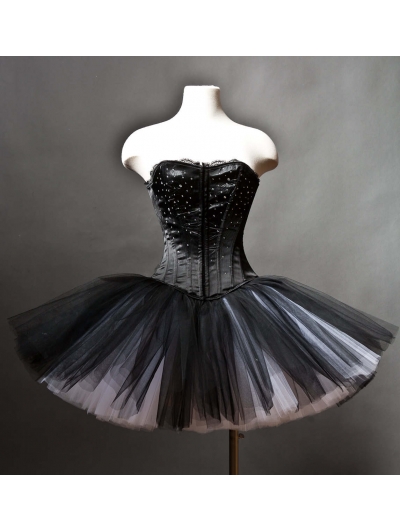 Black Gothic Corset Burlesque Prom Party Dress