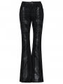Black Gothic Punk Faux Leather Panel Flared Pants for Women