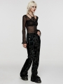 Black Gothic Fashion Printed Faux Leather Flared Pants for Women