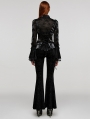 Black Gothic Rose Patterned Flared Sleeves Fitted Shirt for Women