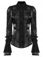 Black Gothic Rose Patterned Flared Sleeves Fitted Shirt for Women