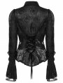 Black Gothic Rose Patterned Flared Sleeves Fitted Shirt for Women