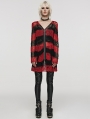 Black and Red Gothic Punk Striped Distressed Cardigan Sweater for Women
