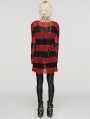 Black and Red Gothic Punk Striped Distressed Cardigan Sweater for Women