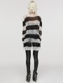 Black and White Gothic Punk Striped Distressed Cardigan Sweater for Women