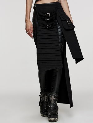 Black Gothic Punk Heavy Metal Utility 3D Pocket Denim Skirt