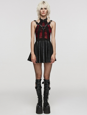 Black and Red Gothic Punk Sexy Spider Web Short Dress