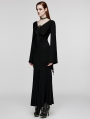 Black Gothic Elegant Sexy V-Neck Lace Applique Long Party Dress