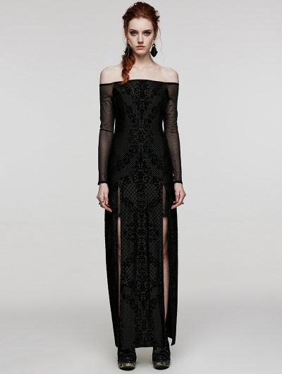 Black Gothic Sexy Off-the-Shoulder Front Split Long Party Dress