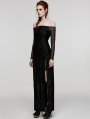 Black Gothic Sexy Off-the-Shoulder Front Split Long Party Dress