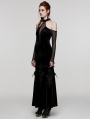 Black Gothic Elegant Velvet Sexy Halter Cold Shoulder Long Party Dress