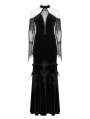 Black Gothic Elegant Velvet Sexy Halter Cold Shoulder Long Party Dress