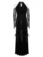 Black Gothic Elegant Velvet Sexy Halter Cold Shoulder Long Party Dress