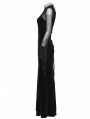 Black Gothic Elegant Beaded Collar Mesh Sleeve Long Party Dress