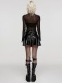 Black Gothic Faux Leather Cute A-Line Skirt with Detachable Belt