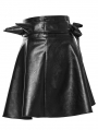 Black Gothic Faux Leather Cute A-Line Skirt with Detachable Belt