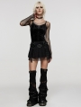 Black Gothic Mesh Spliced Faux Leather Belt Short Pleated Skirt