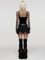 Black Gothic Mesh Spliced Faux Leather Belt Short Pleated Skirt