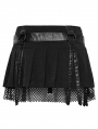 Black Gothic Mesh Spliced Faux Leather Belt Short Pleated Skirt