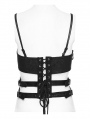 Black Gothic Punk Faux Leather Sexy Hollow Waist Corset Top for Women