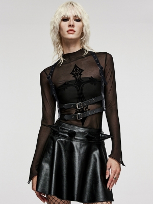 Black Gothic Punk Y-Shaped Back PU Leather Shoulder Harness