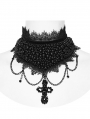 Black Gorgeous Gothic Beaded Cross Pendant Choker