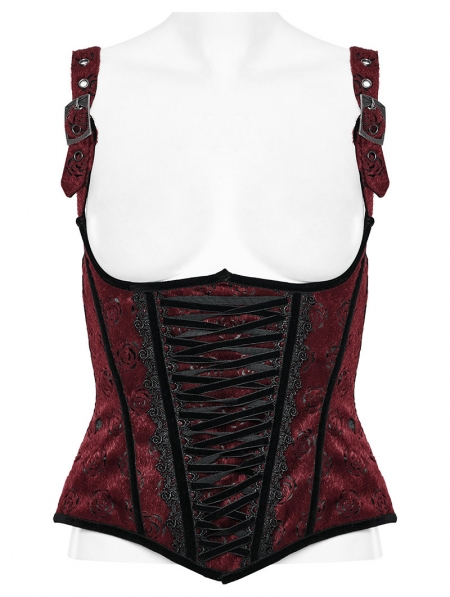 Gothic Steampunk Striped Red Black Underbust Corset Top Small Plus