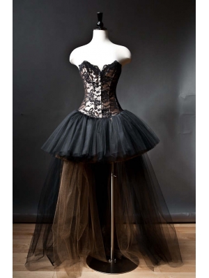 Alternative Fashion Black Romantic Gothic Corset High-Low Prom Dress