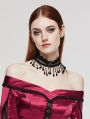 Black Gothic Exquisite Rose Lace Pearl Tassel Choker