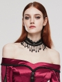 Black Gothic Exquisite Rose Lace Pearl Tassel Choker