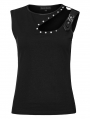 Black Gothic Punk Rivets Hollow Shoulder Daily Vest Top for Women