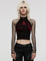 Black and Red Gothic Daily Wear Spider Pattern Vest Top for Women