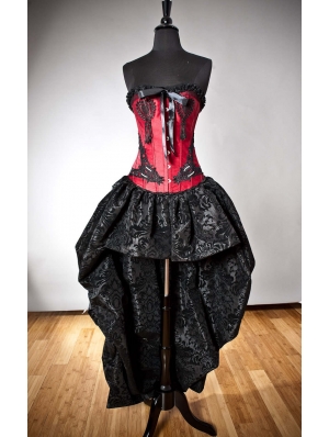Red and Black Gothic Corset Burlesque High-Low Prom Party Dress