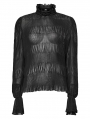 Black Gothic Textured Chiffon Ruffle Collar Shirt for Women