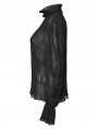 Black Gothic Textured Chiffon Ruffle Collar Shirt for Women