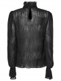 Black Gothic Textured Chiffon Ruffle Collar Shirt for Women