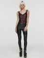 Black and Red Gothic Steampunk Jacquard Corset Top for Women