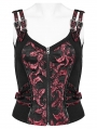 Black and Red Gothic Steampunk Jacquard Corset Top for Women