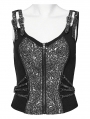 Black and Silver Gothic Steampunk Jacquard Corset Top for Women