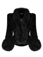 Black Vintage Gothic Fur Trim Embossed Velvet Short Jacket for Women